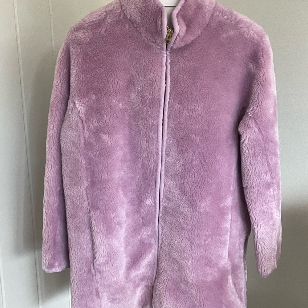 J Crew Women's Pink Faux Fur lined Cozy Jacket.. fresh from the dry cleaners